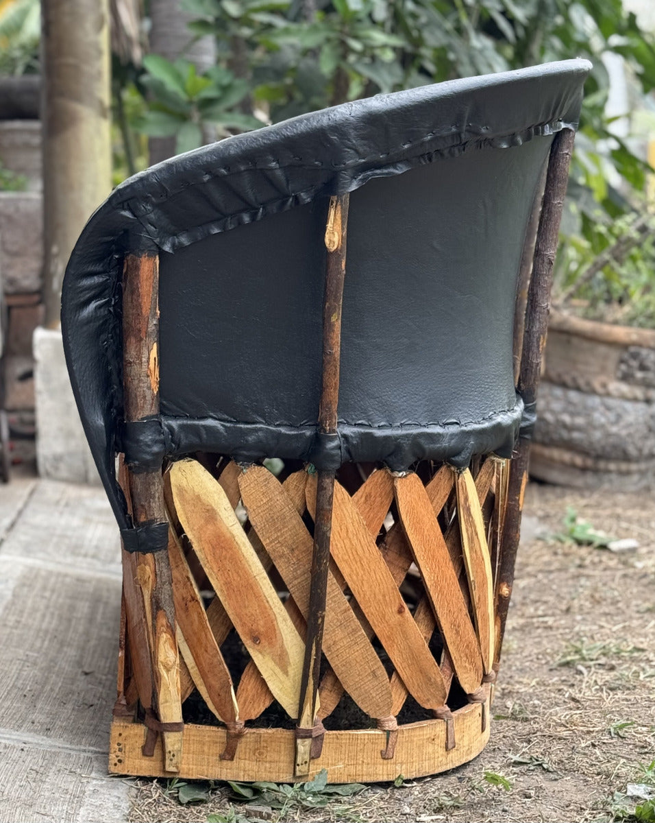 Black Handcrafted 2-Person Equipal Style Love Seat.
