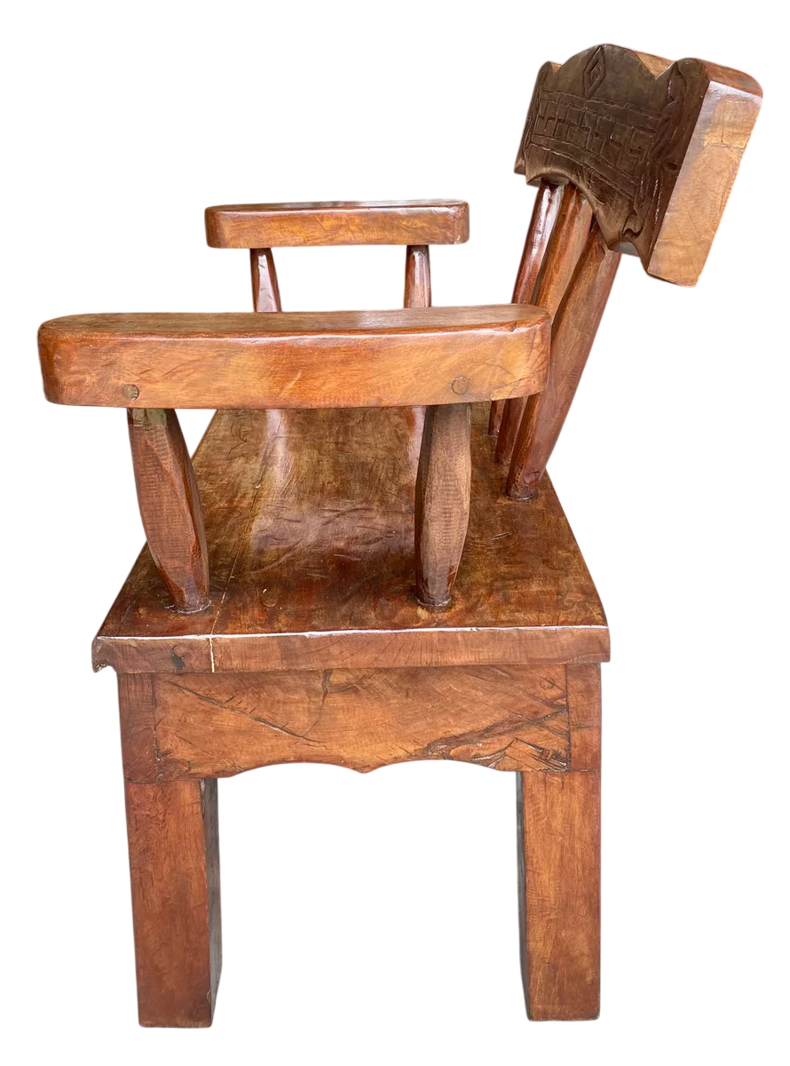 Antique and Original Hand-Carved Mesquite Wood Bench