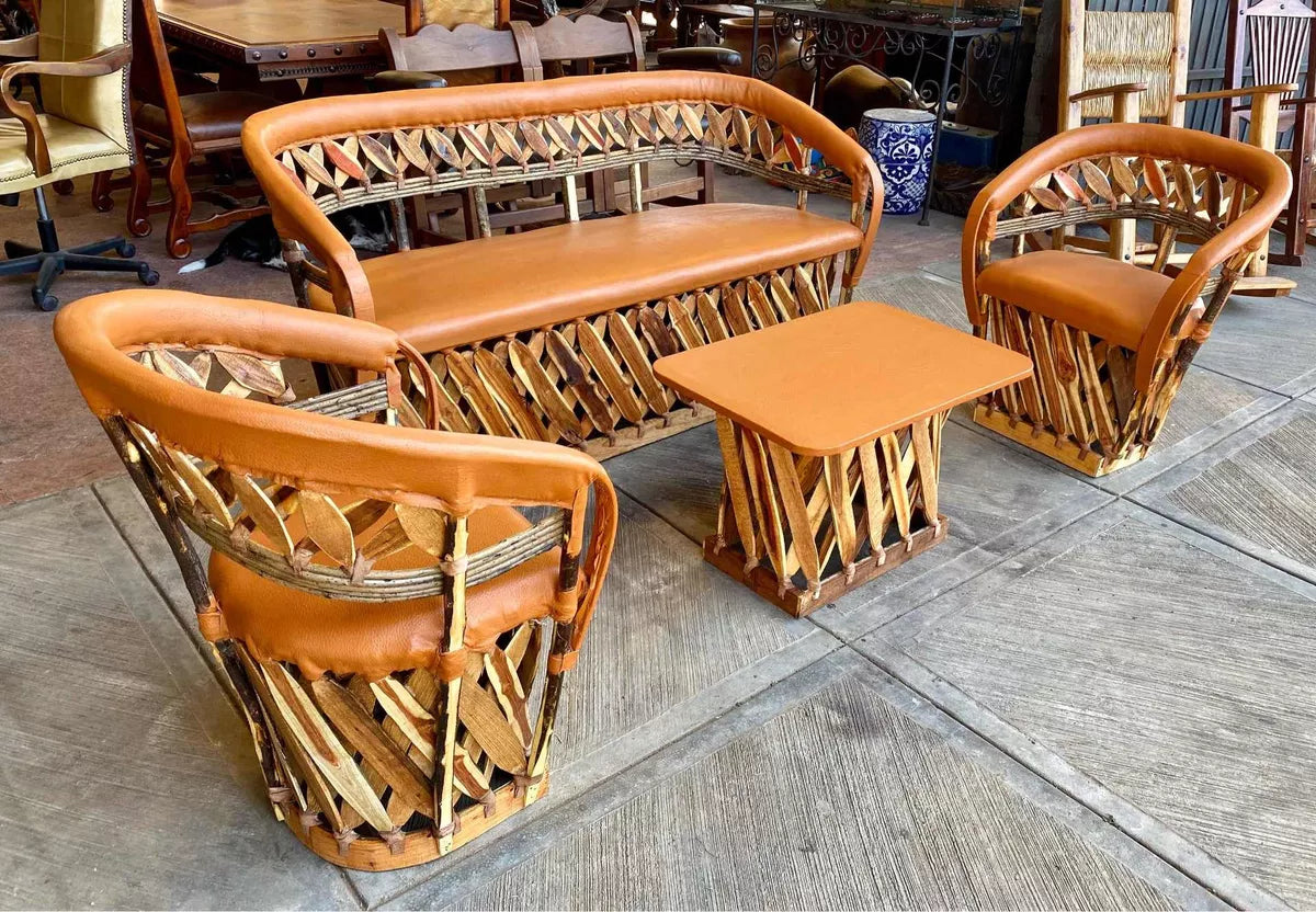 Equipal Handcrafted Room Made of Wood and Leather in an Antique Style.