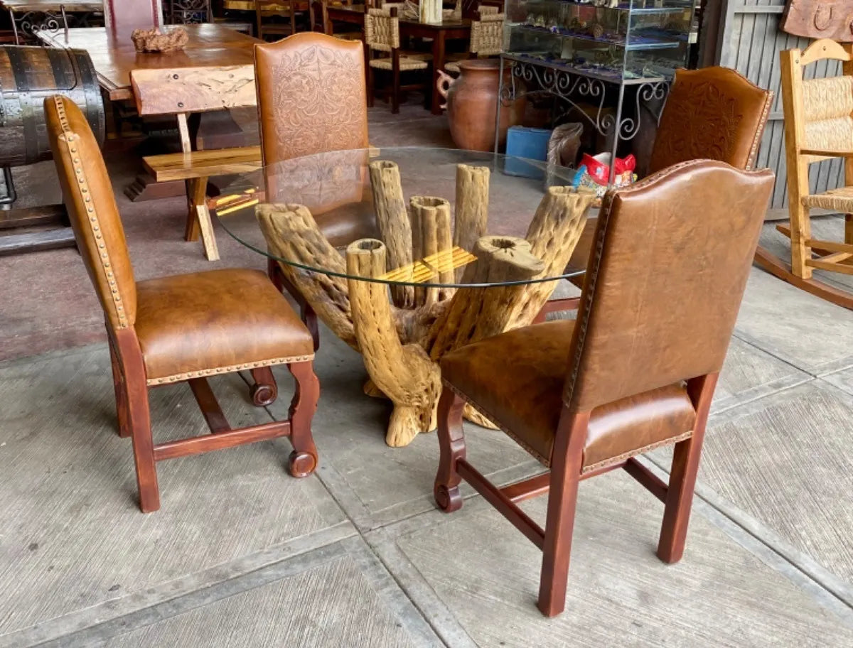 Comedor Para 4 Personas Madera De Cactus, Parota Y Piel