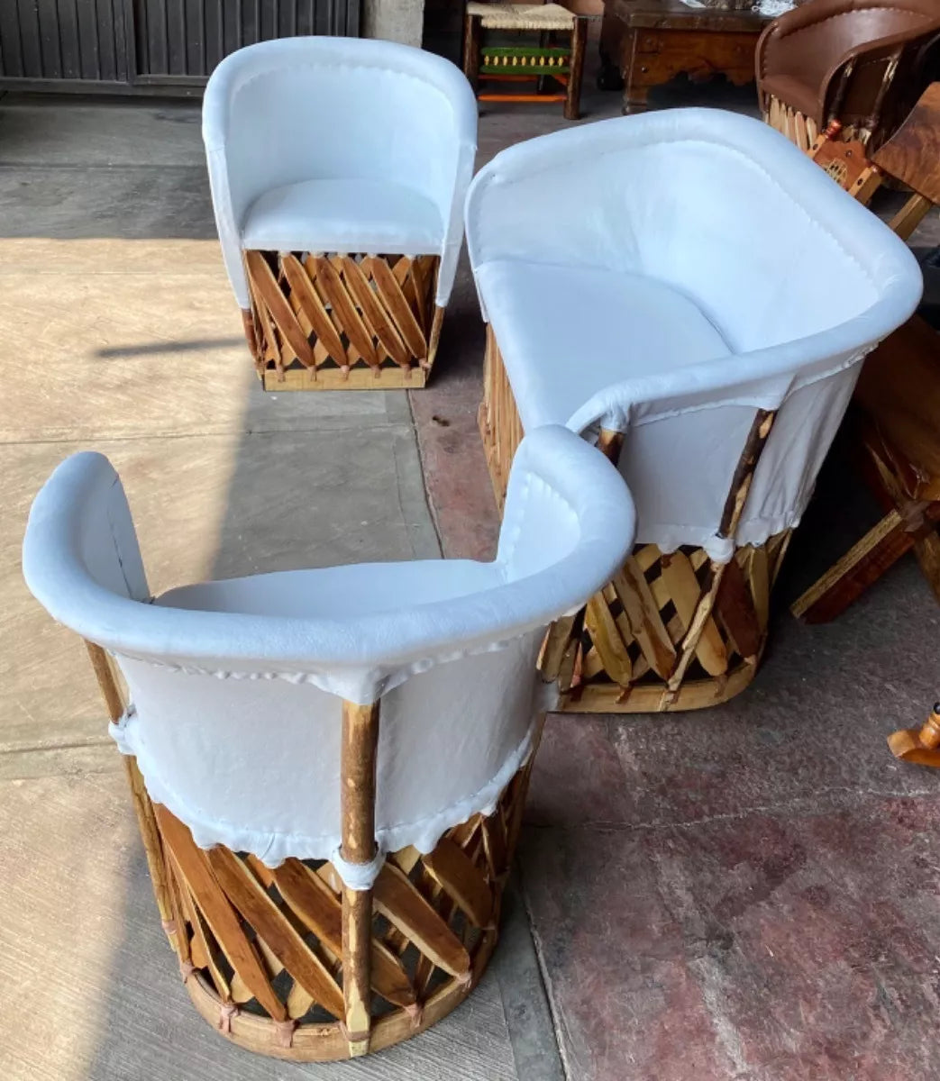 White Equipal Handcrafted Room, Wood and Leather, Antique Style