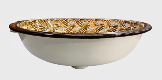 Lavabo Ovalin Grande Talavera Fina Estilo Lluvia Oro Antiguo