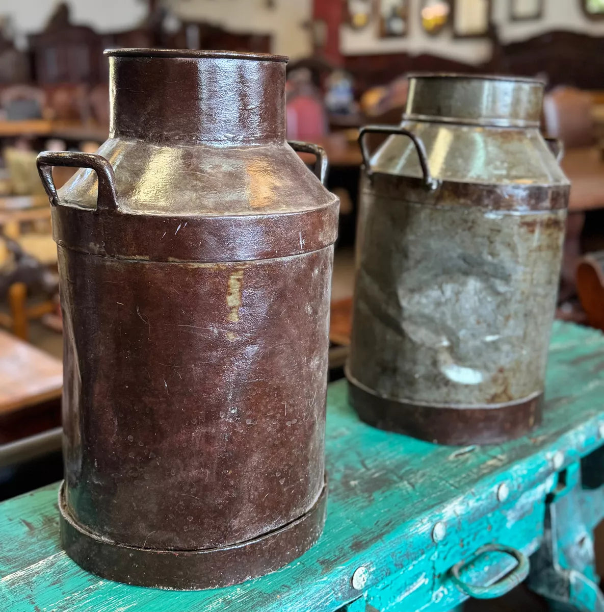 Antique and Original Medium Milk Cans. 2 Pieces.