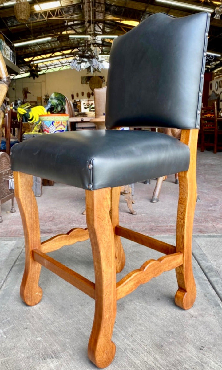 High Chair Bench for Bar or Canteen in Wood and Leather.