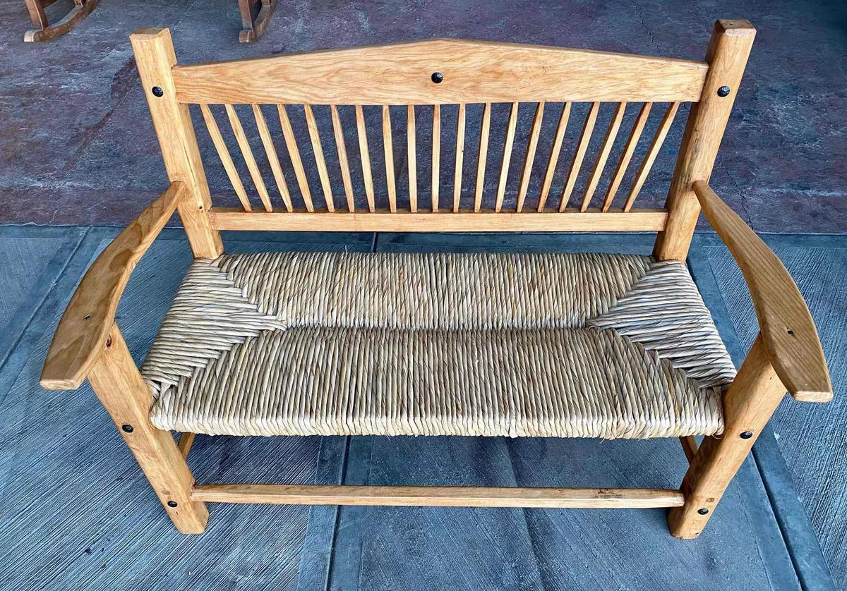 Handcrafted wooden bench for 2 people. Antique style.