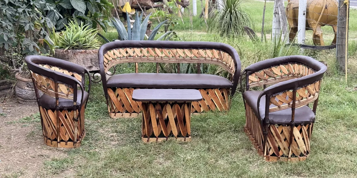 Handcrafted Room Made of Equipal Wood Leather in Antique Stakes Style