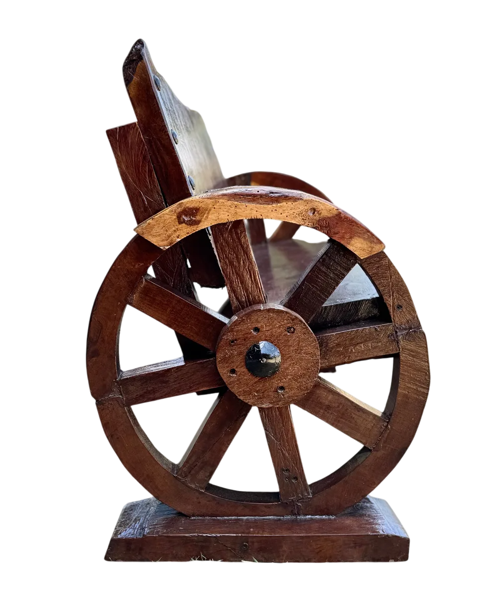 Banca de madera de mezquite antigua de 2 pulgadas (5 cm) de grosor, hecha a mano, para 2 personas, con respaldo antiguo, ruedas originales, más de 100 años