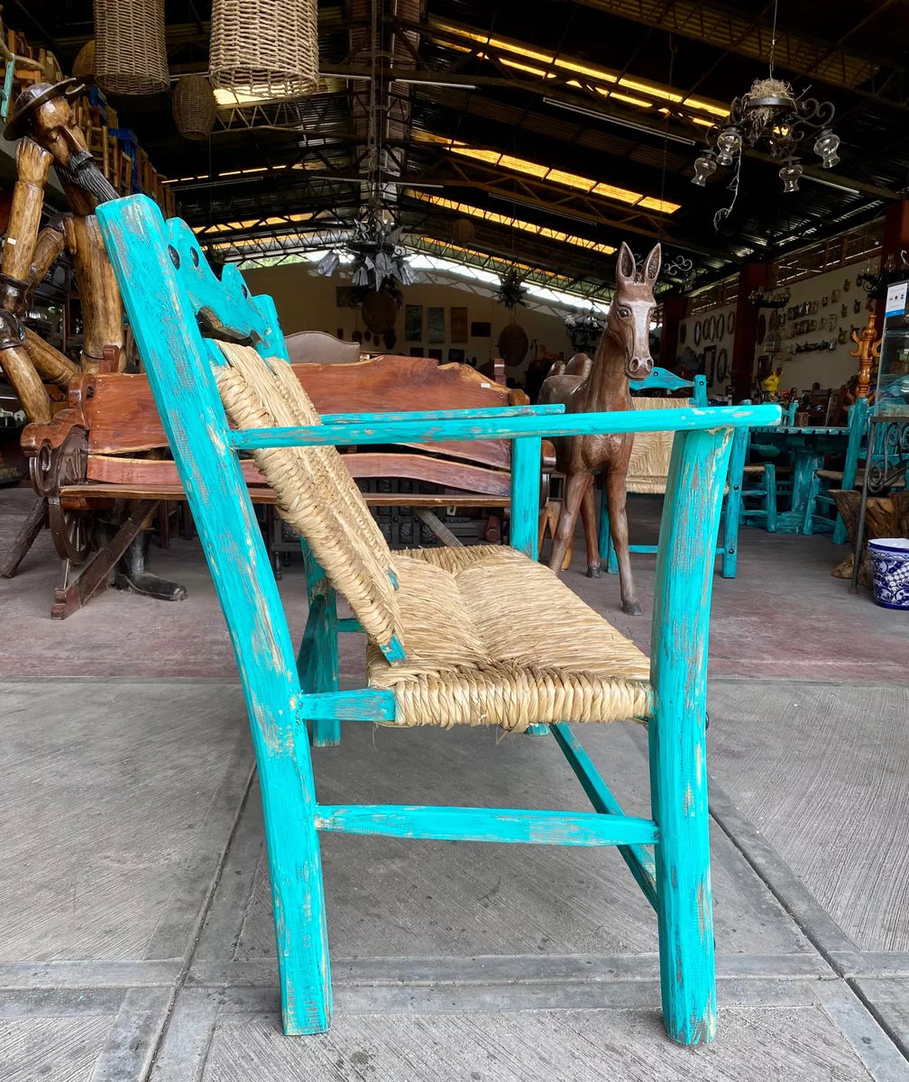 Vintage Turquoise 2-Person Antique Style Handcrafted Bench.