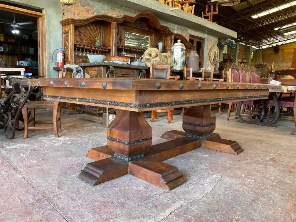 Mesa Comedor para 8 Personas Madera Mezquite Estilo Antiguo