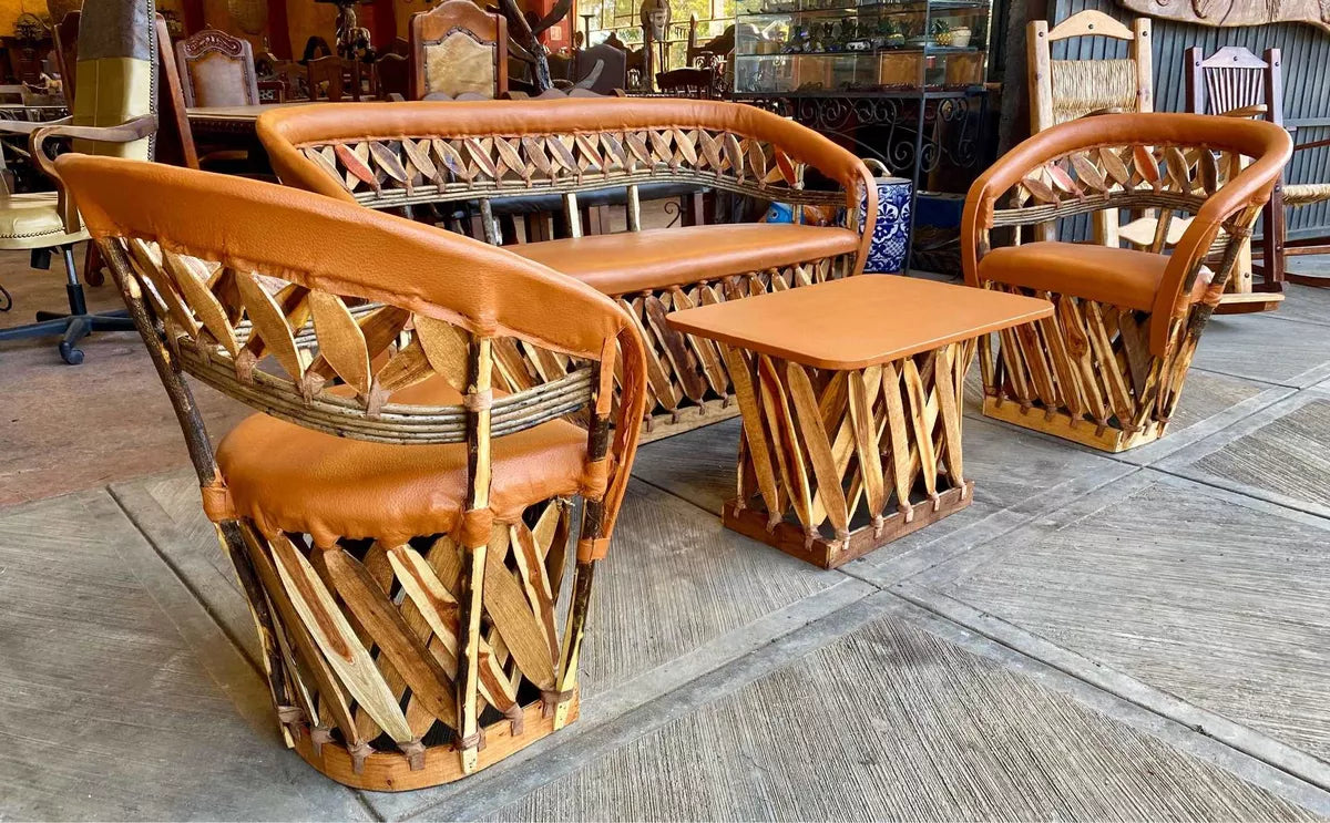 Equipal Handcrafted Room Made of Wood and Leather in an Antique Style.