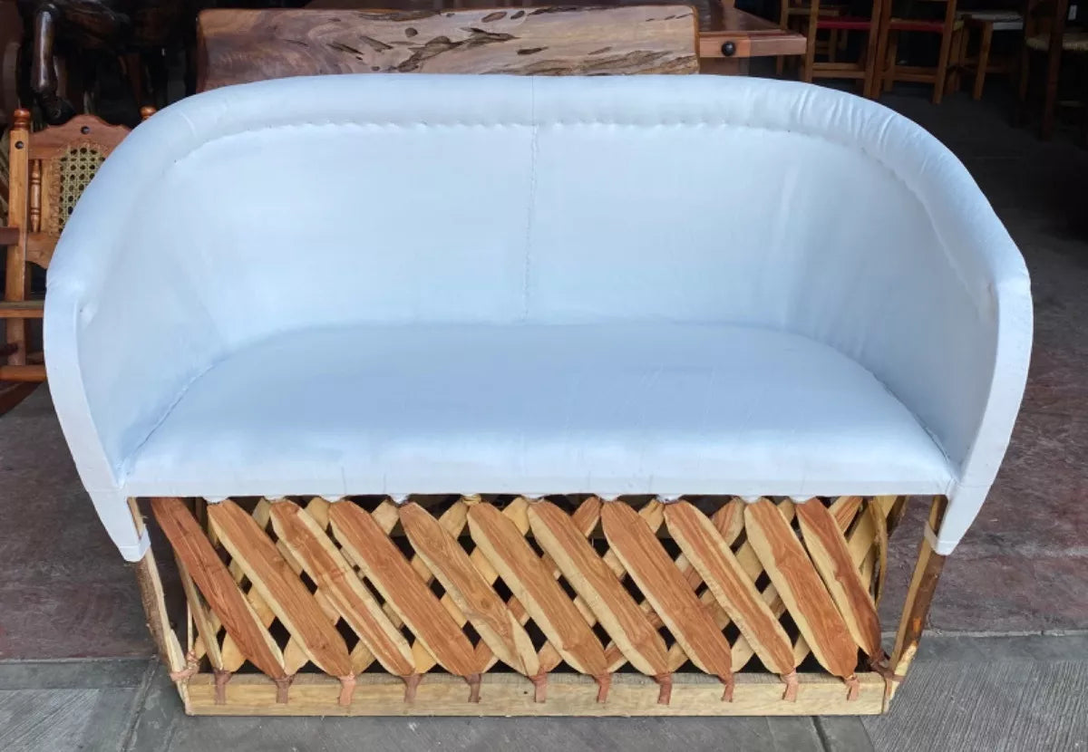 White Equipal Handcrafted Room, Wood and Leather, Antique Style