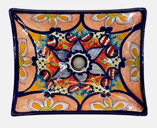 Rectangular Talavera Fine Antique Style Countertop Sink
