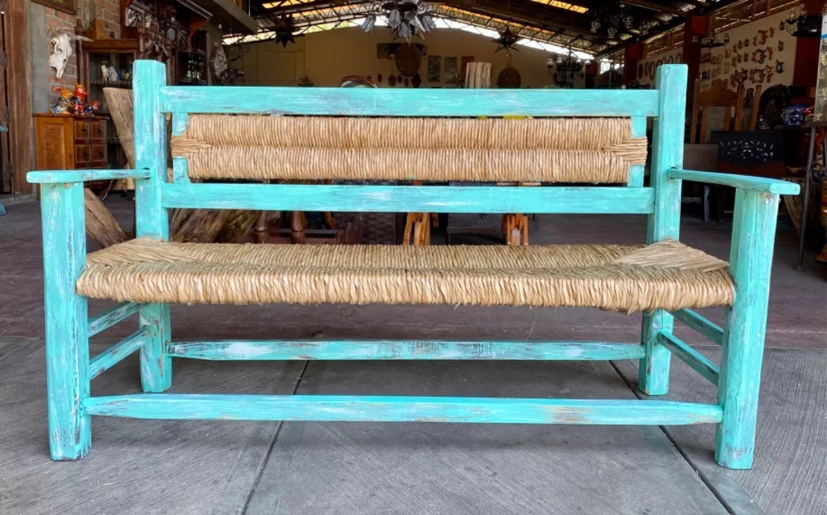 Woven 3-Person Vintage Style Antique Handmade Bench