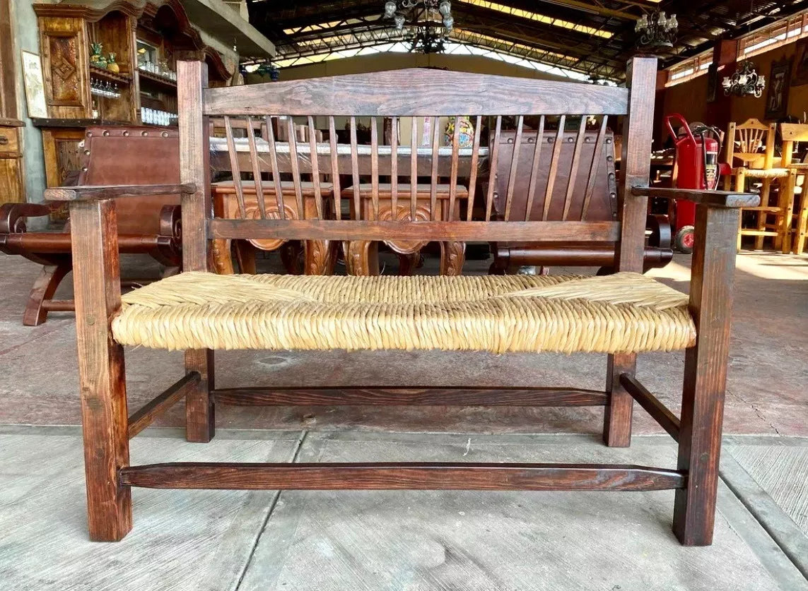 Sustainable Woven Antique Style 2-Person Handmade Bench