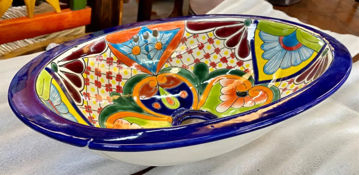 Small Oval Talavera Sink, Antique Style. Model T1378