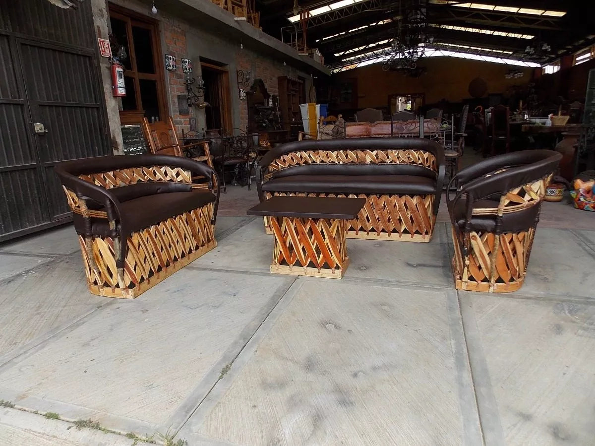 Equipal Room With Fanny Pack In Wood And Leather Antique Style
