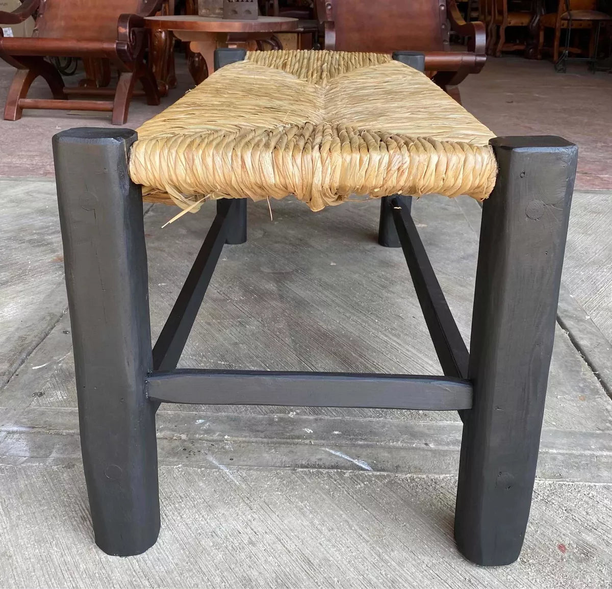 Black Handmade Bench Woven Wood with Tulle Antique Style