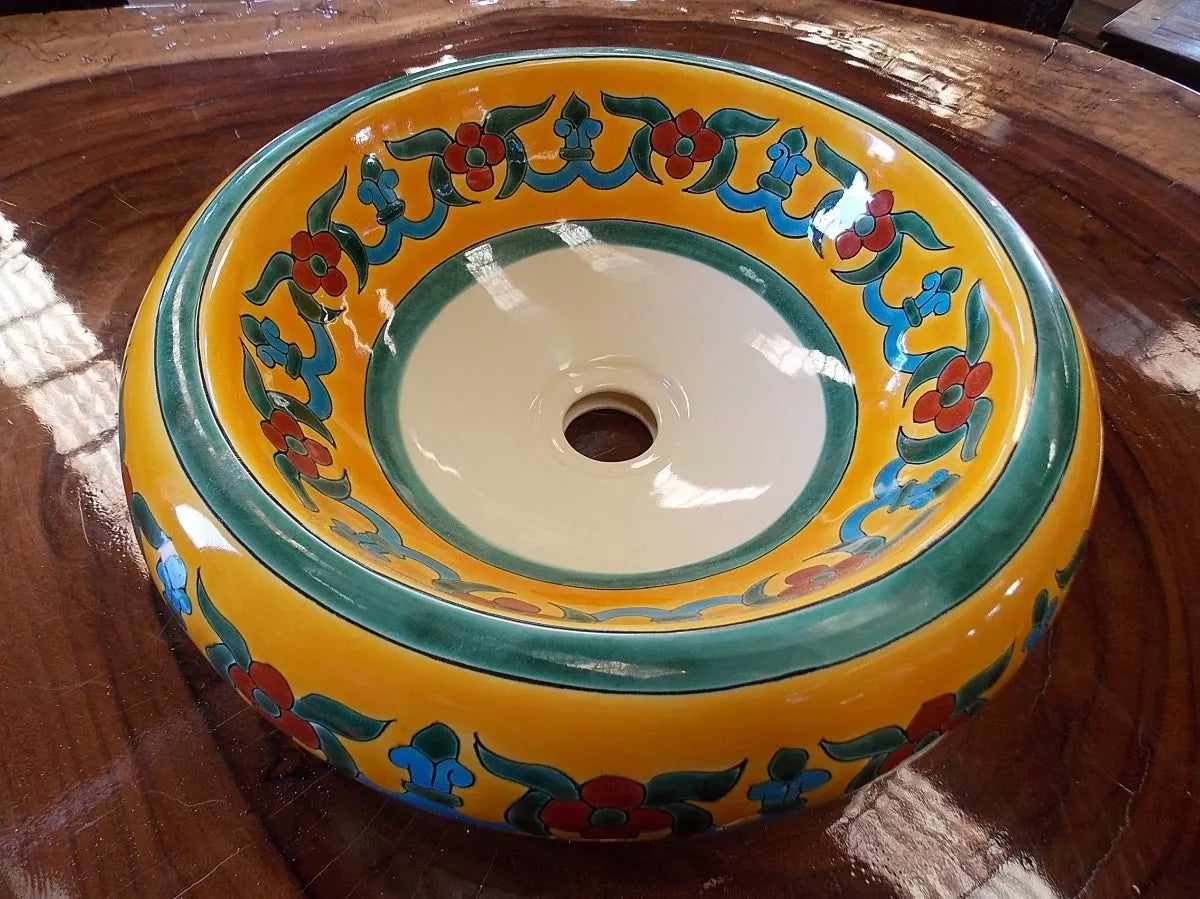 Round Talavera Countertop Sink. Antique Style