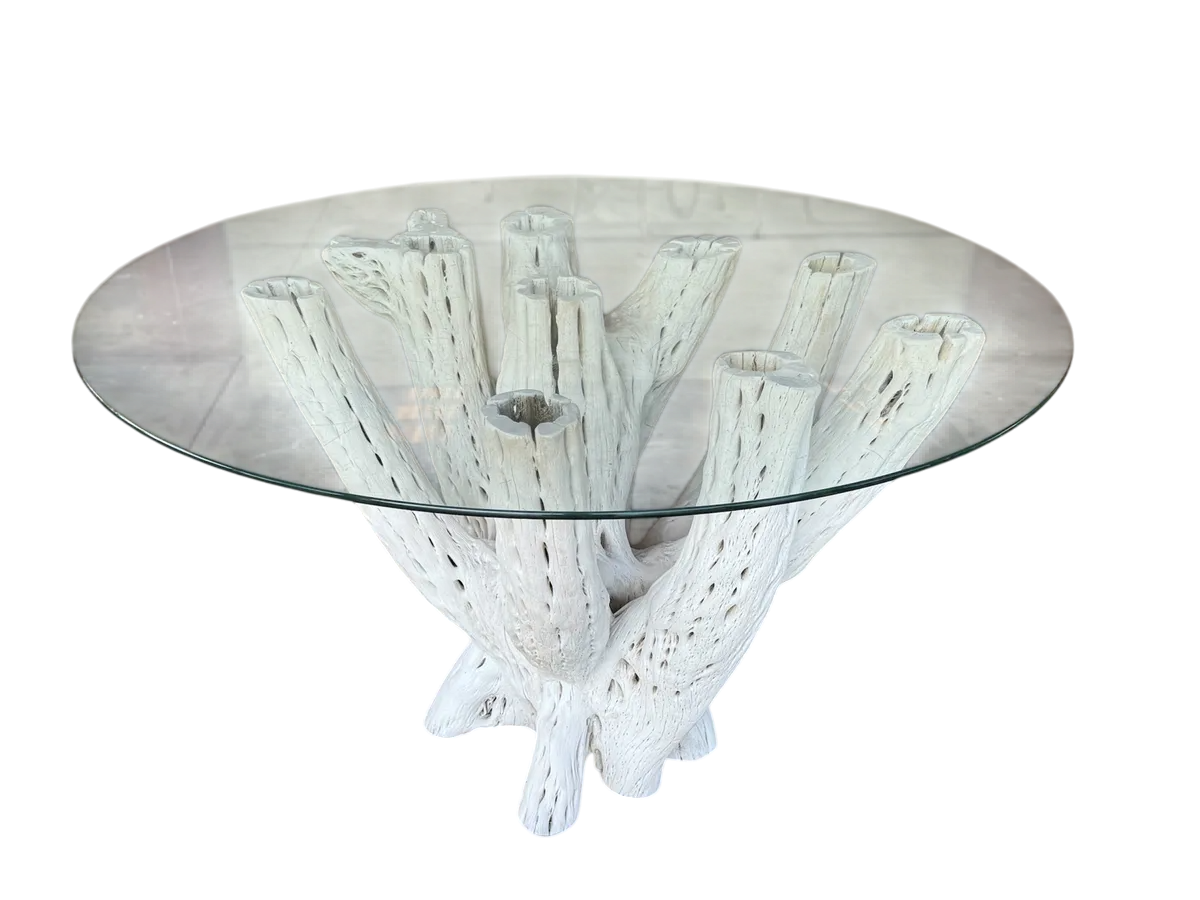 White Dining Table Base 4 to 6 Chairs Antique Cactus Wood