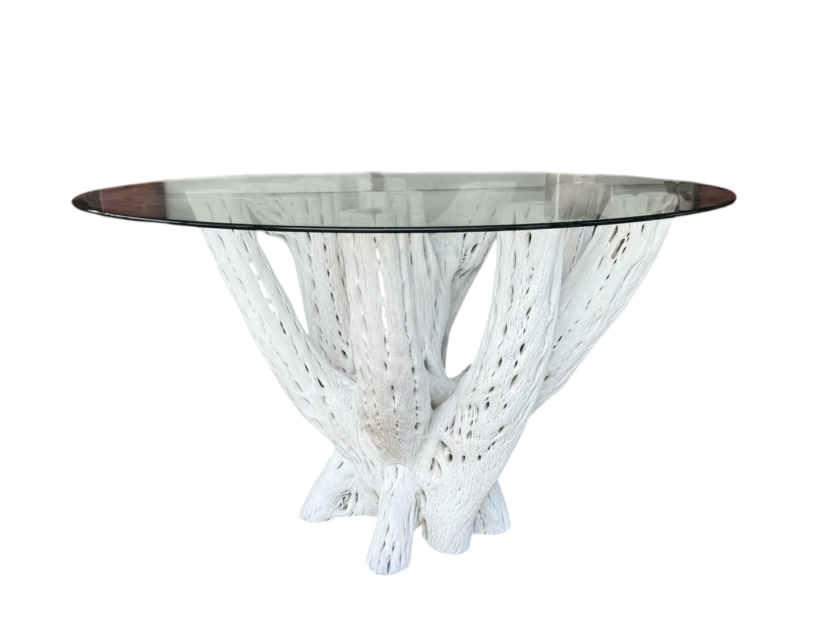 White Dining Table Base 4 to 6 Chairs Antique Cactus Wood