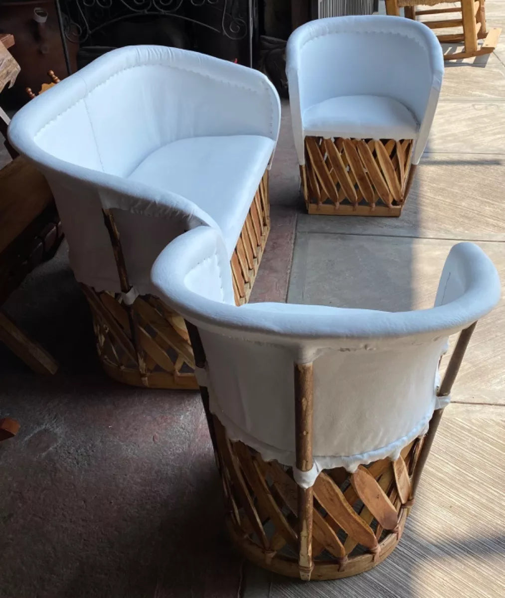 White Equipal Handcrafted Room, Wood and Leather, Antique Style