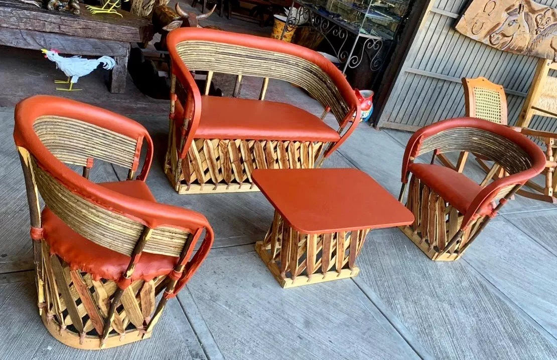 Large Handcrafted Room Made of Equipal Wood and Leather in Antique Style