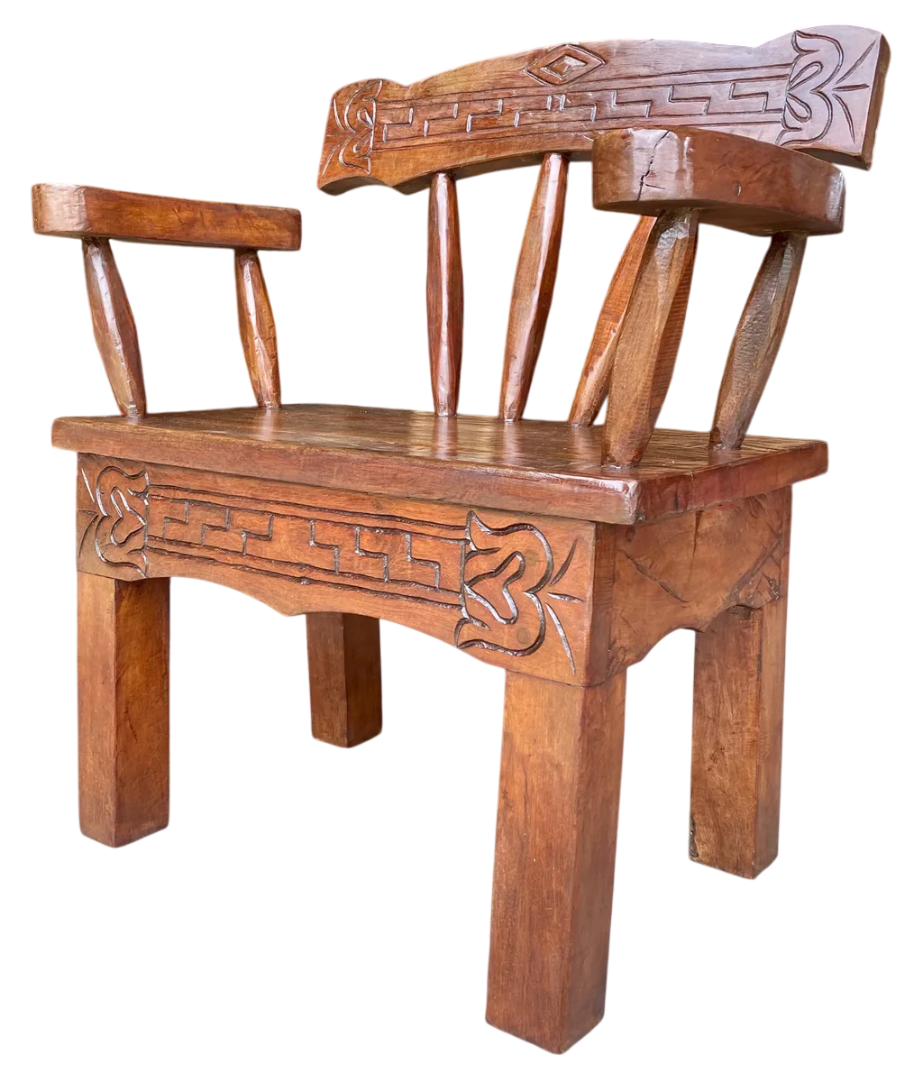 Antique and Original Hand-Carved Mesquite Wood Bench