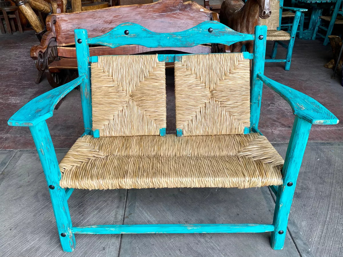 Vintage Turquoise 2-Person Antique Style Handcrafted Bench.