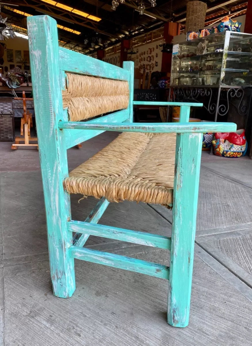 Woven 3-Person Vintage Style Antique Handmade Bench