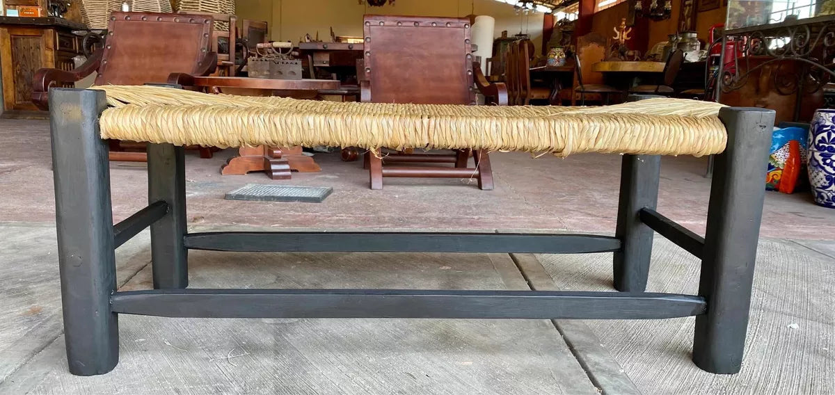 Black Handmade Bench Woven Wood with Tulle Antique Style