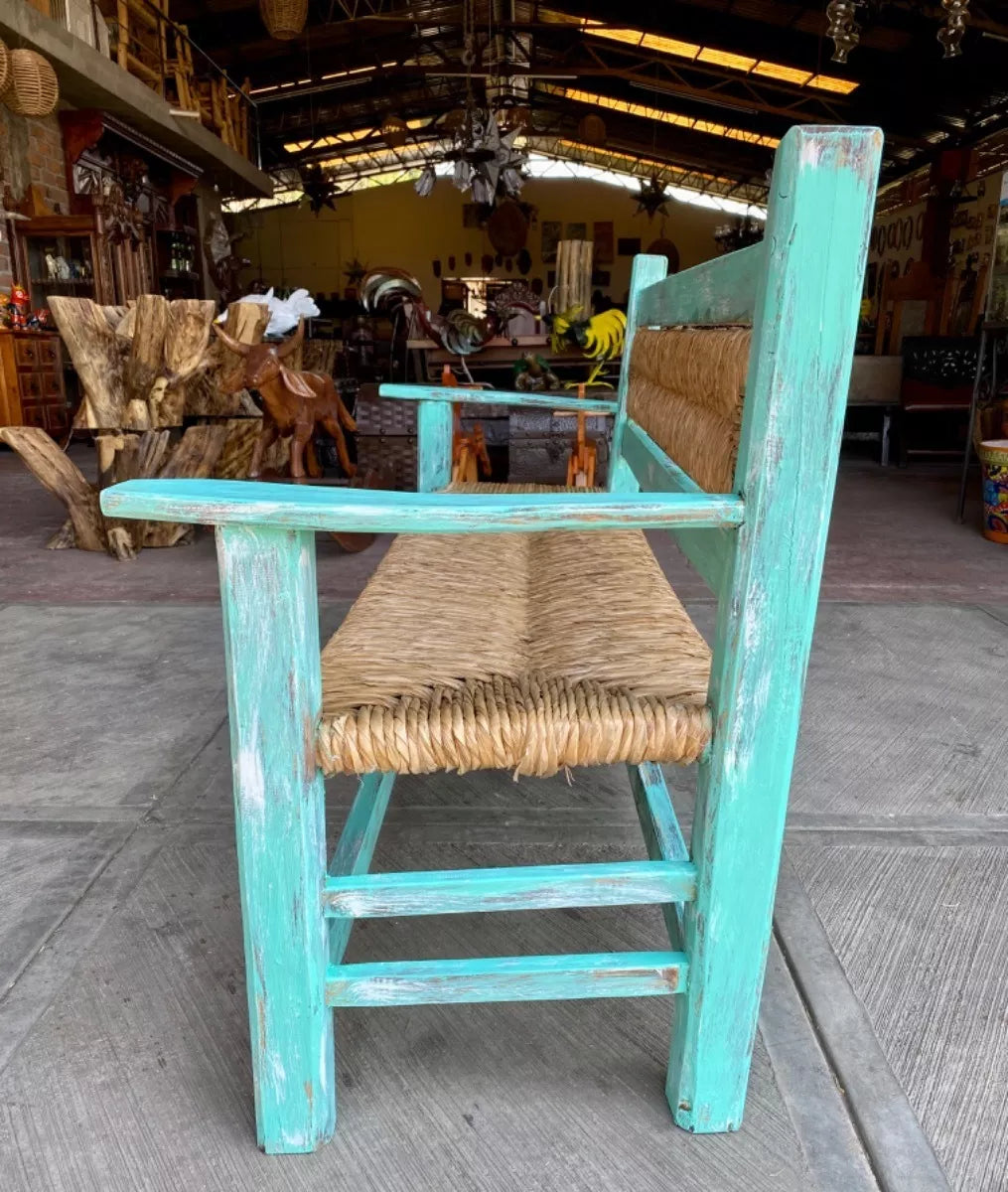 Woven 3-Person Vintage Style Antique Handmade Bench
