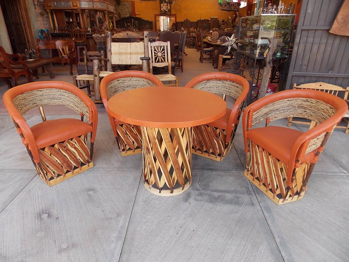 Handcrafted Dining Room Made of Equipales Wood and Leather.