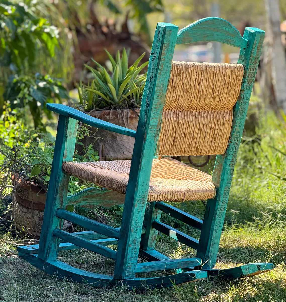 Vintage Turquoise Style Sustainable Wooden Rocking Chair.