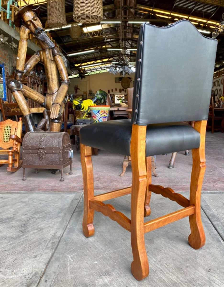 High Chair Bench for Bar or Canteen in Wood and Leather.