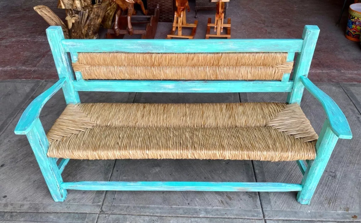 Woven 3-Person Vintage Style Antique Handmade Bench