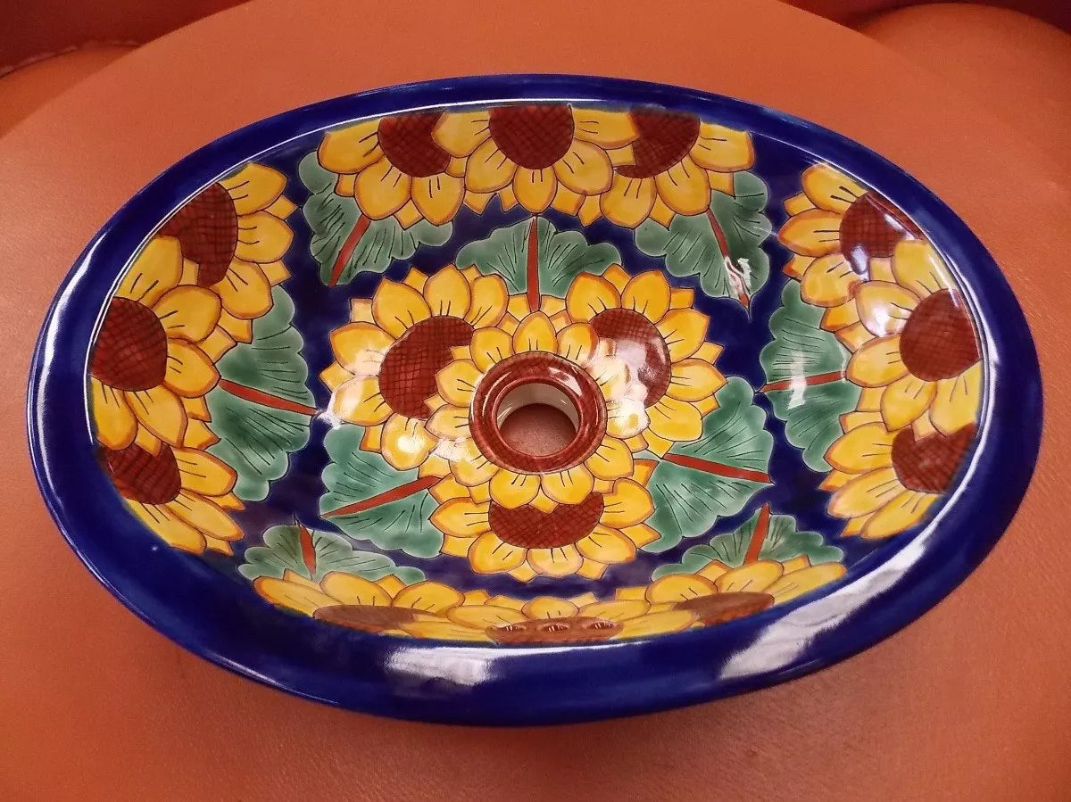 Lavabo Artesanal De Talavera Fina Estilo Antiguos Girasoles.