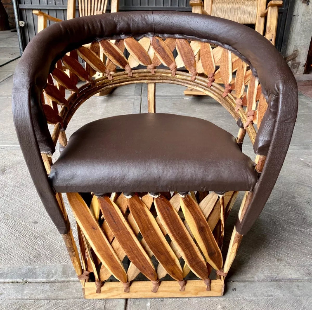 Equipal Wood and Leather Handcrafted Room in Antique Stakes Style