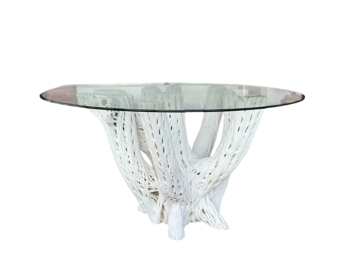 White Dining Table Base 4 to 6 Chairs Antique Cactus Wood