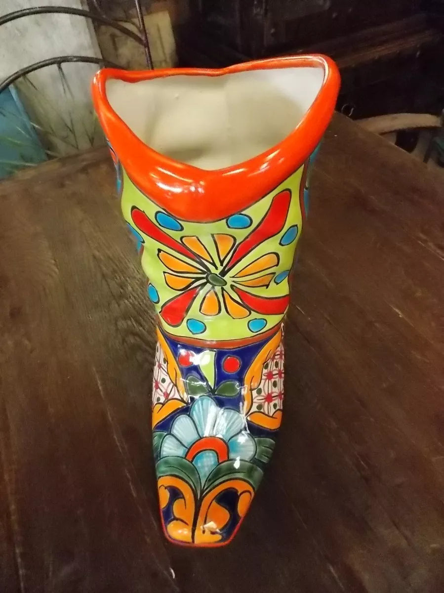 Fine Talavera Boot Handcrafted Pot.