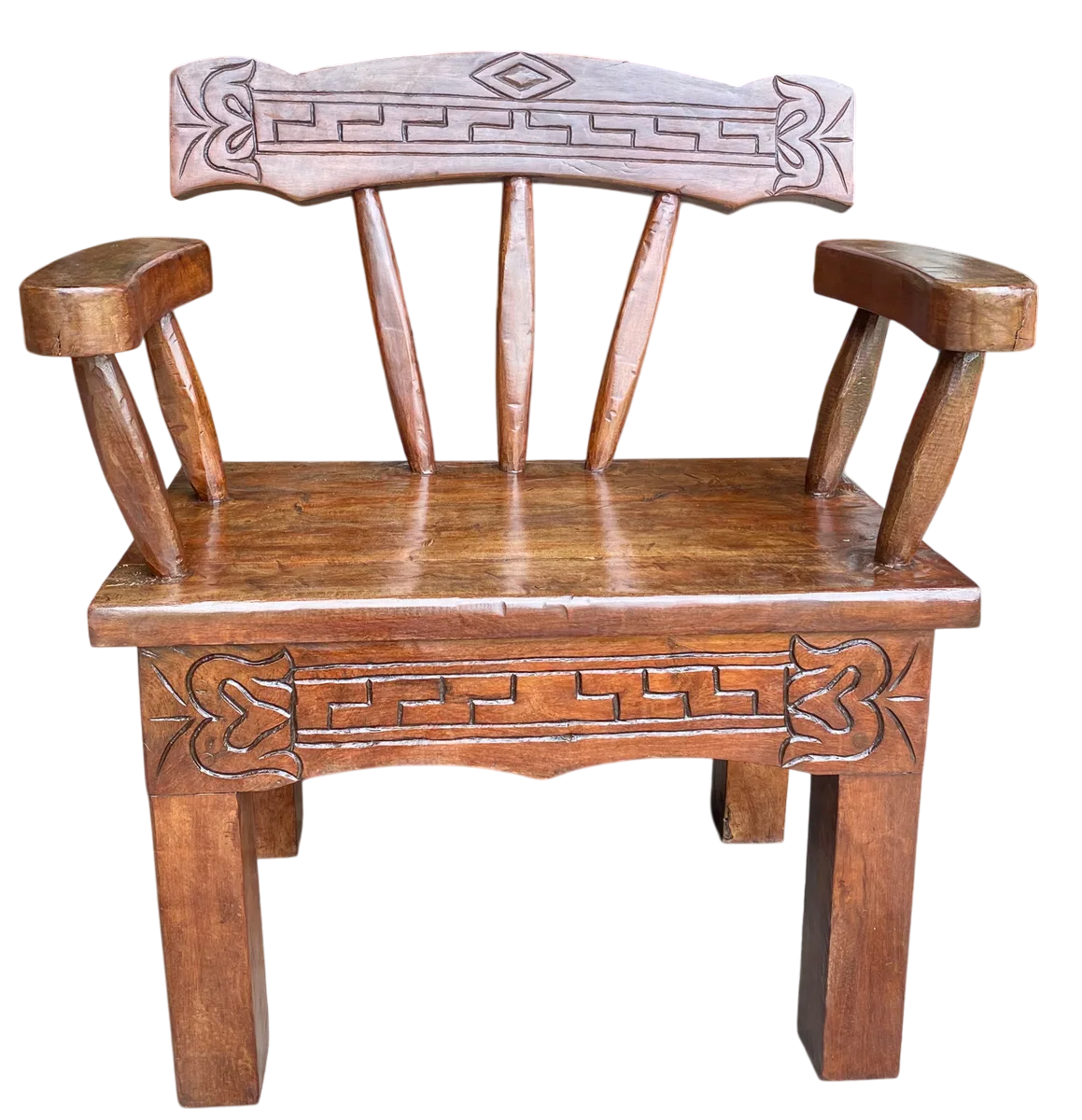 Antique and Original Hand-Carved Mesquite Wood Bench