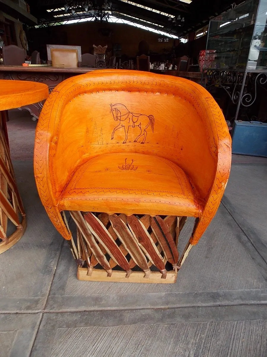 Hermoso Comedor De Equipales Pirograbados Estilo Antiguo.