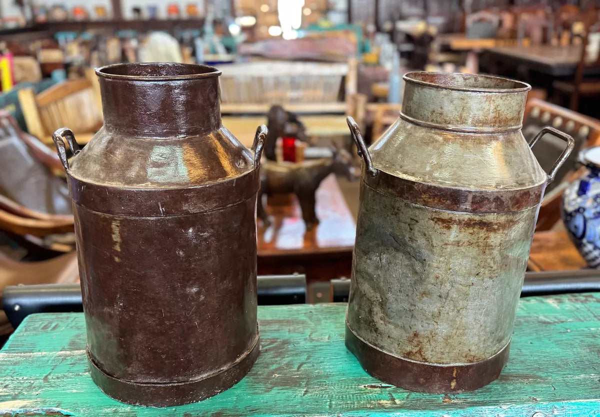 Antique and Original Medium Milk Cans. 2 Pieces.