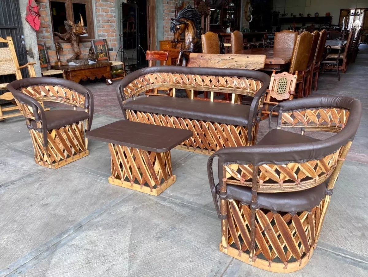 Equipal Wood and Leather Handcrafted Room in Antique Stakes Style