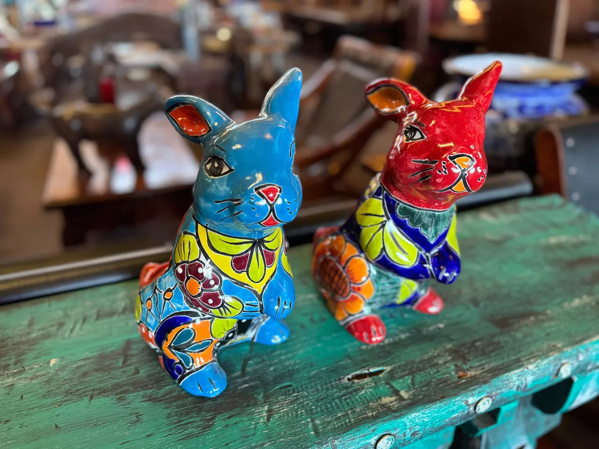 Pair of Fine Talavera Rabbit Planters. 2 Pieces.