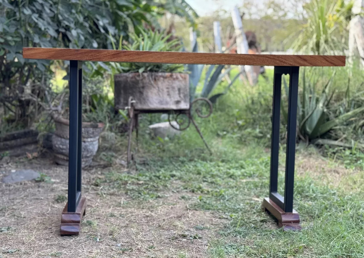 Beautiful Wrought Iron and Parota Antique Style Credenza Table.