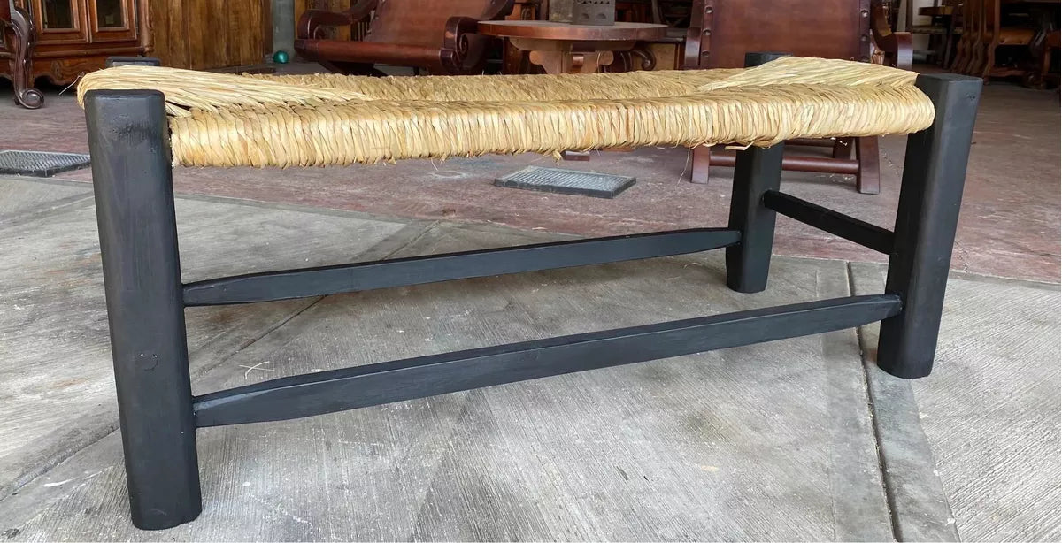 Black Handmade Bench Woven Wood with Tulle Antique Style