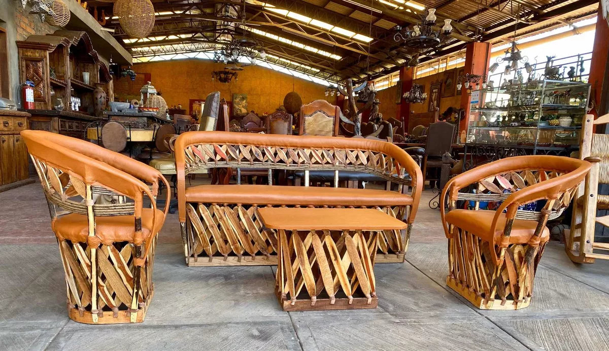 Equipal Handcrafted Room Made of Wood and Leather in an Antique Style.