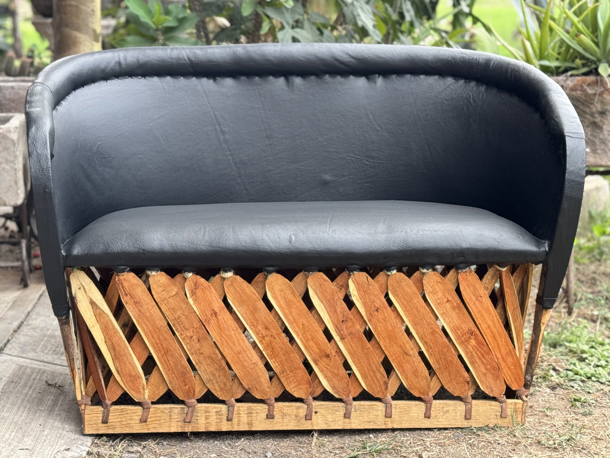 Black Handcrafted 2-Person Equipal Style Love Seat.