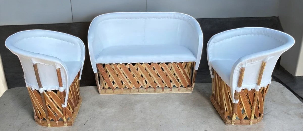 White Equipal Handcrafted Room, Wood and Leather, Antique Style