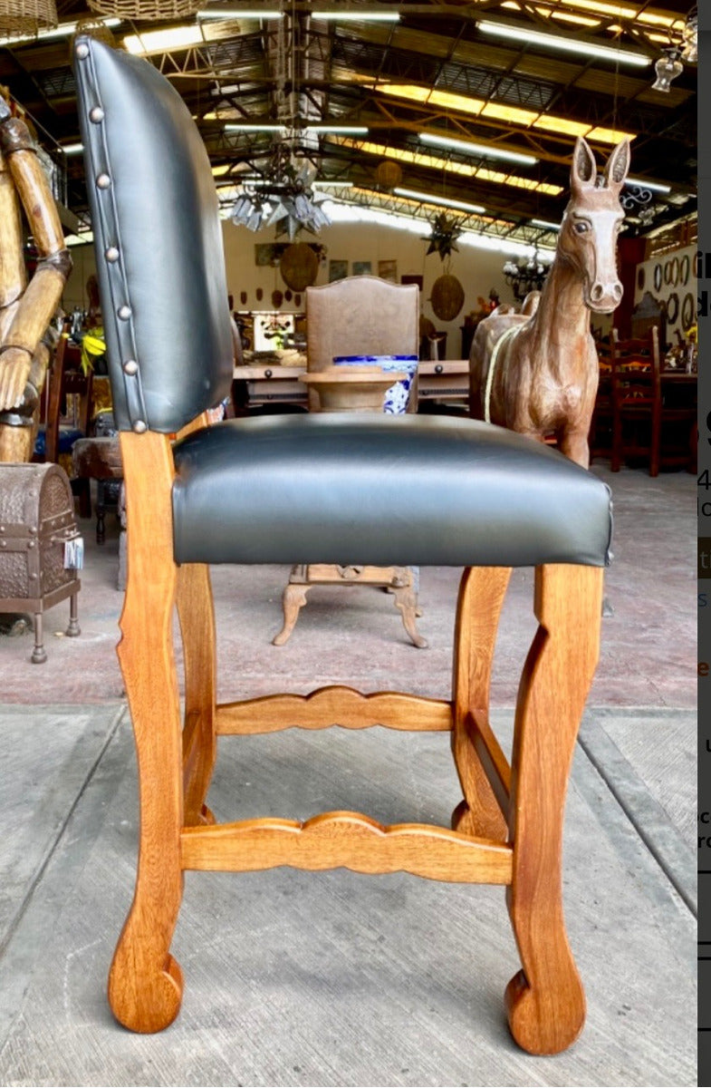 High Chair Bench for Bar or Canteen in Wood and Leather.